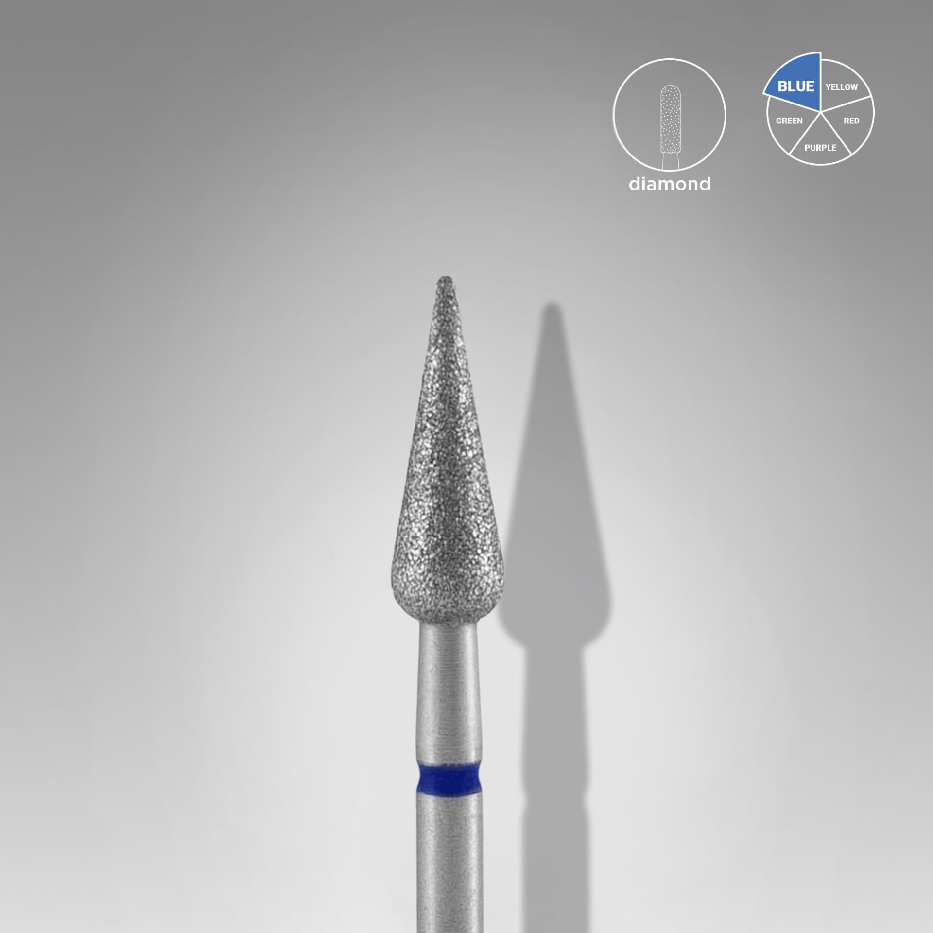 Elmas Sivri Armut Freze, Mavi, Çap 4 mm, Çalışma Kısmı 12 mm