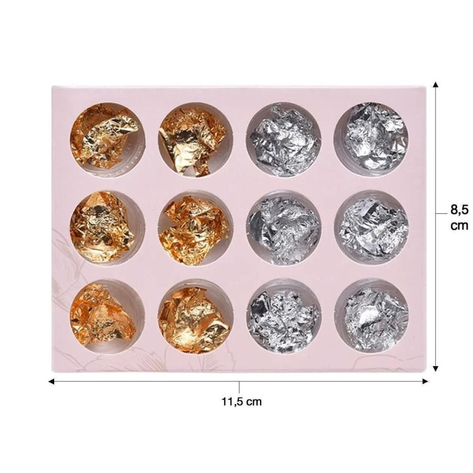 12li Folyo Tırnak Süsleme Nail Art Gold Silver
