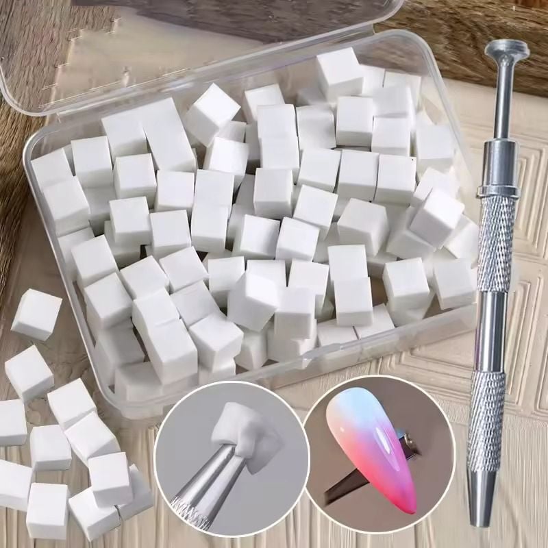 100 Adet Yedek Sünger Metal Tutuculu Nail Art Ombre Süngeri Seti