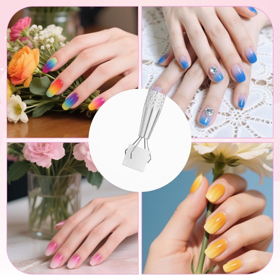 200 Adet Yedek Sünger Metal Tutuculu Nail Art Ombre Süngeri Seti