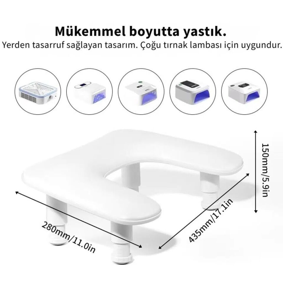 Oval U Tipi Telefon Standlı Ergonomik Manikür Sehpası Beyaz Manikür Kol Desteği U2W