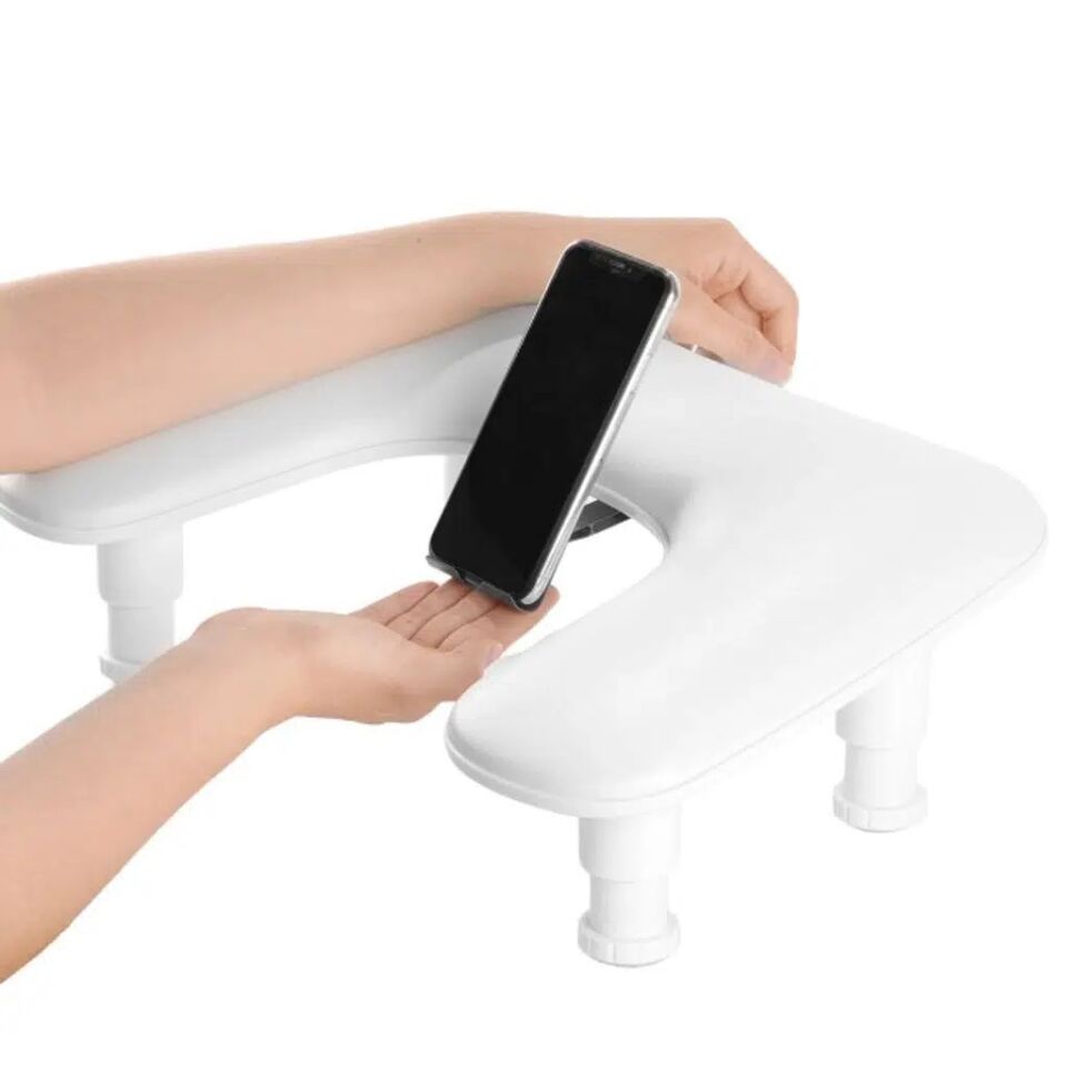 Oval U Tipi Telefon Standlı Ergonomik Manikür Sehpası Beyaz Manikür Kol Desteği U2W