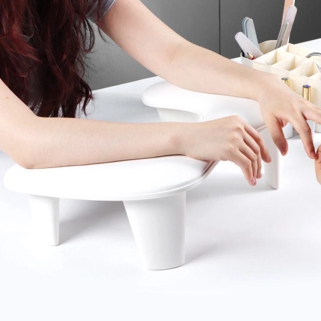Oval U Tipi Telefon Standlı Ergonomik Manikür Sehpası Beyaz Manikür Kol Desteği U2W