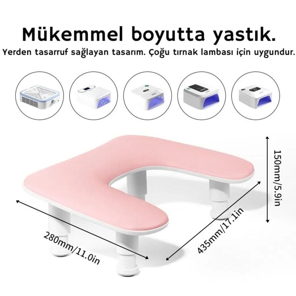 Oval U Tipi Telefon Standlı Ergonomik Manikür Sehpası Pembe Manikür Kol Desteği U2P