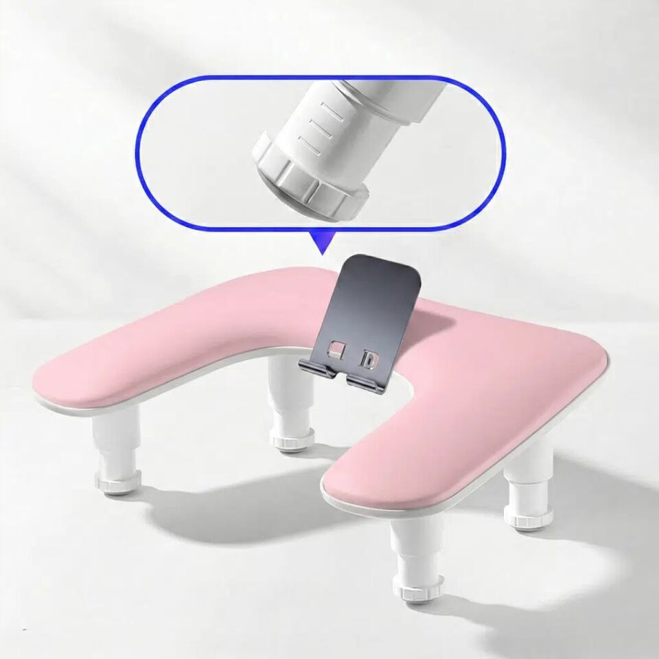Oval U Tipi Telefon Standlı Ergonomik Manikür Sehpası Pembe Manikür Kol Desteği U2P