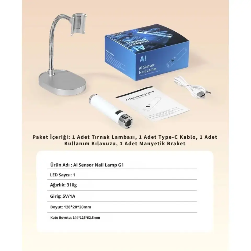 G1 Sensörlü Mini Ai Uv Led Lamba Manyetik Standlı Manikür Tırnak Kurutucu 5w