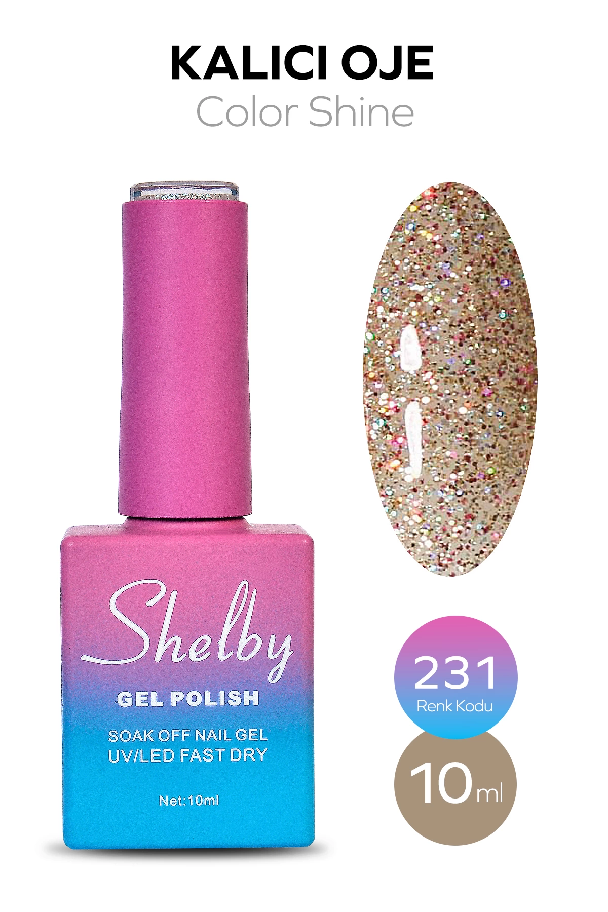 SHELBY 10 ML. A231 IŞILTILI RENKLİ KALICI OJE