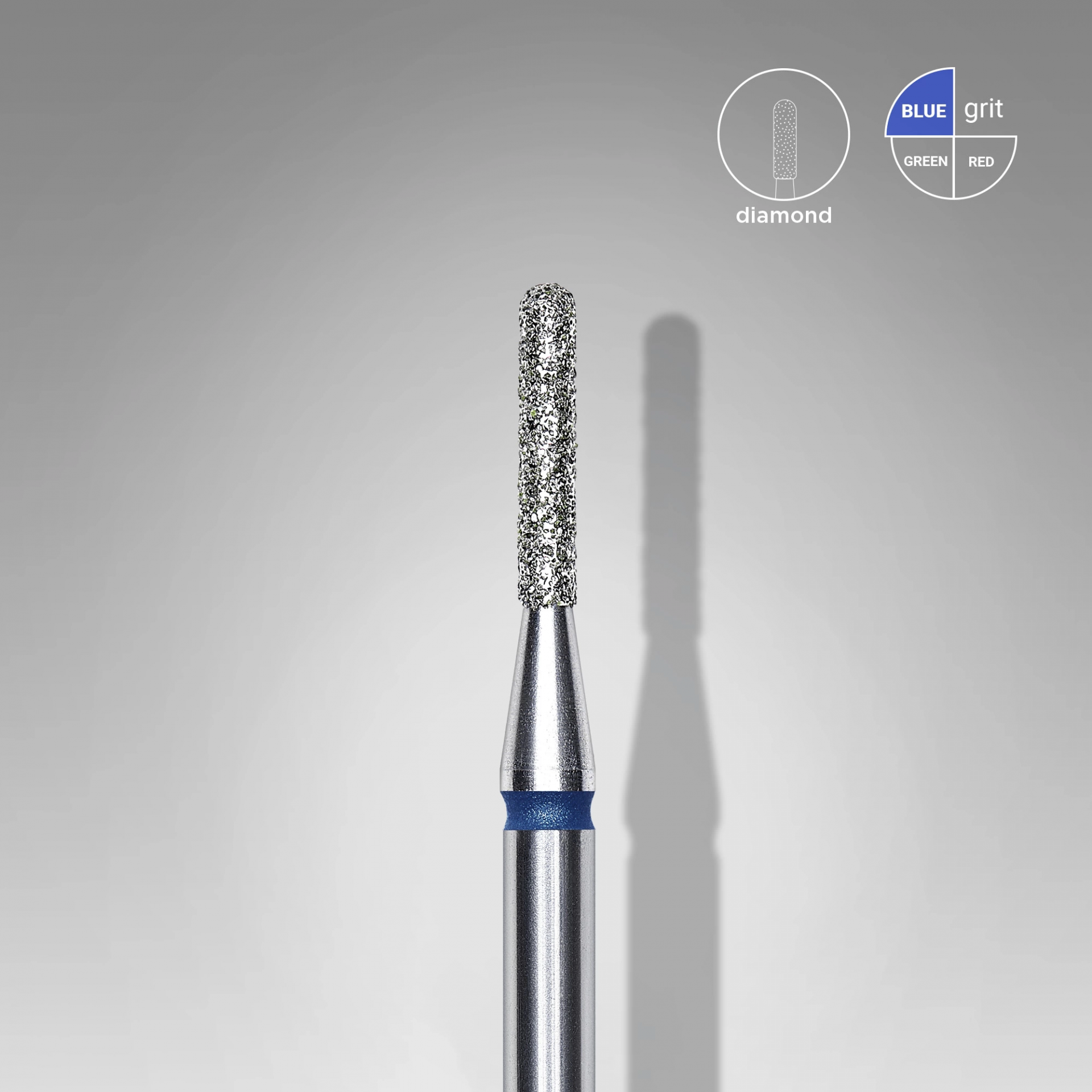 Elmas Yuvarlanmış Silindir Freze, Mavi, Çap 1,4 mm, Çalışma Kısmı 8 mm