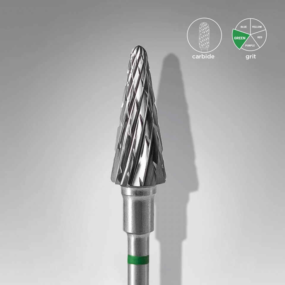 Sert Alaşım Koni Freze, Yeşil, Çap 6 mm / Çalışma Kısmı 14 mm