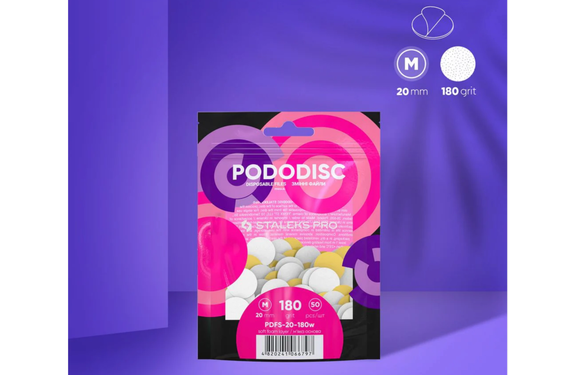 PODODISC STALEKS PRO M Pedikür Disk İçin Yumuşak Tabanlı Yedek Beyaz Törpüler, 180 Grit (50 Adet)