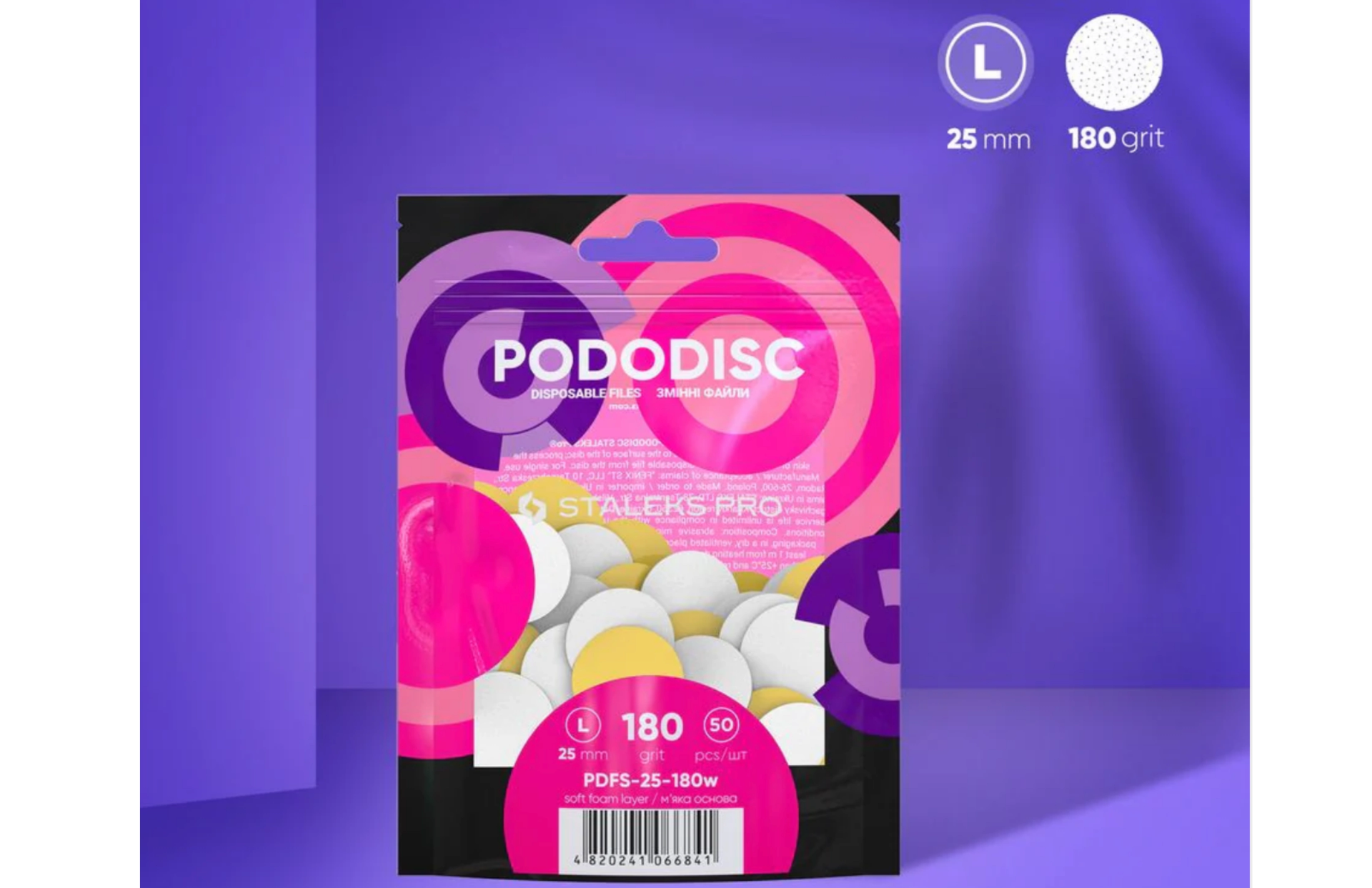 PODODISC STALEKS PRO L Pedikür Disk İçin Yumuşak Tabanlı Yedek Beyaz Törpüler, 180 Grit (50 Adet)