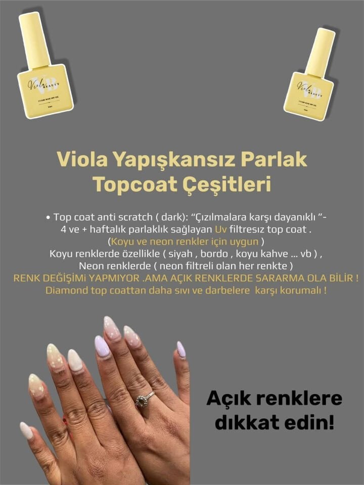 Viola Top coat Anti-Scratch Dark-Koyu Renkler İçin Darbelere Karşı Dayanıklı Top Coat (UV Filtresız) 13ml