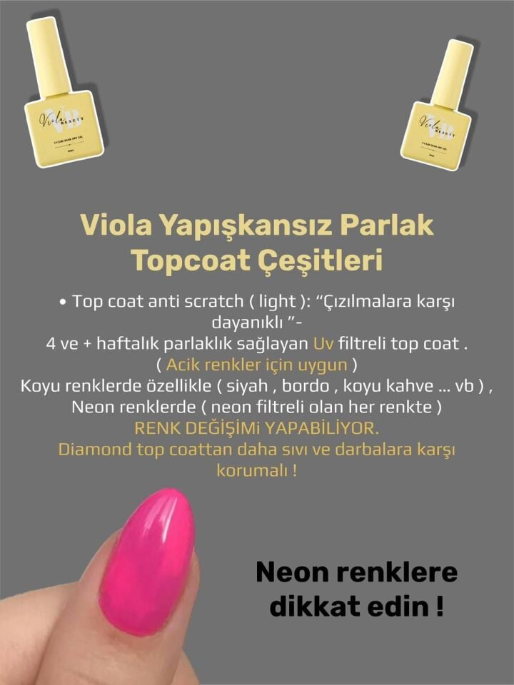 Viola Top Coat Anti-Scratch Light-Açık Renkler İçin Darbelere Karşı Dayanıklı Top Coat (UV Filtreli) 13ml